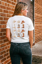 Load image into Gallery viewer, White Double-Side Cowboy Hat & Boots Graphic Tee