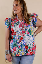 Load image into Gallery viewer, Plus Floral Print Ruffle Cap Sleeve V Neck Blouse