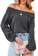 Load image into Gallery viewer, Gray Ribbed Knit Off-Shoulder Balloon Sleeve Top