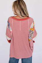 Load image into Gallery viewer, Red Pinstriped Color Block Patchwork Oversized Top