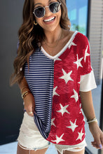 Load image into Gallery viewer, Stripes Stars Print Knit Short Sleeves Top