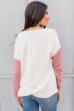 Load image into Gallery viewer, Peach Blossom Long Sleeve Colorblock Chest Pocket Textured Knit Top