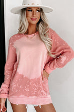 Load image into Gallery viewer, Pink Bleached Round Neck Pullover Sweatshirt