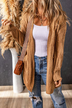 Load image into Gallery viewer, Khaki Ribbed Trim Eyelet Cable Knit Cardigan
