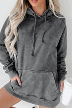 Load image into Gallery viewer, Gray Mineral Wash Kangaroo Pocket Drawstring Pullover Hoodie