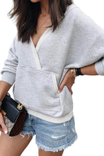 Load image into Gallery viewer, Gray Contrast Trim V Neck Wrap Sweatshirt with Pocket