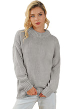 Load image into Gallery viewer, Light Grey Chunky Knit Turtle Neck Drop Shoulder Sweater
