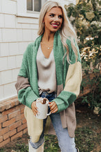 Load image into Gallery viewer, Green Colorblock Draped Open Front Chunky Cardigan
