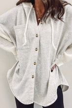 Load image into Gallery viewer, Gray Button Up Contrast Knitted Sleeves Hooded Jacket