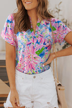 Load image into Gallery viewer, Abstract Floral Print Notch V Neck Rolled Short Sleeve Blouse