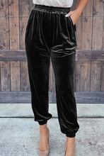 Load image into Gallery viewer, Black Solid Velvet Jogger Pants
