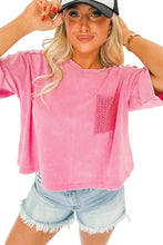 Load image into Gallery viewer, Acid Wash Lace Patch Pocket T-Shirt
