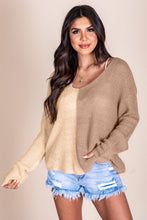 Load image into Gallery viewer, Khaki Long Sleeve V-Neck Colorblock Sweater