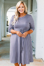 Load image into Gallery viewer, Striped Tie Waist 3/4 Sleeve Plus Size Dress