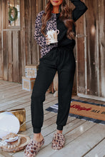 Load image into Gallery viewer, Black Contrast Leopard Long Sleeve Pullover and Joggers Outfit