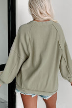 Load image into Gallery viewer, Green Exposed Seam Buttons Front Waffle Knit Cardigan