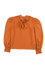 Load image into Gallery viewer, Orange Long Bubble Sleeve Mock Neck Chiffon Blouse