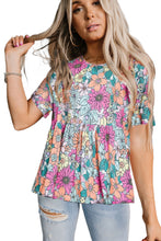 Load image into Gallery viewer, Multicolor Bohemian Flower Print Flowy Short Sleeve Top