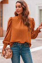 Load image into Gallery viewer, Orange Long Bubble Sleeve Mock Neck Chiffon Blouse