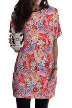 Load image into Gallery viewer, Multicolor Boho Flower Print Short Sleeve Tunic Top