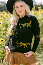 Load image into Gallery viewer, Black Cheetah Pattern Knit Round Neck Sweater