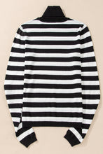 Load image into Gallery viewer, Black Stripe Slim Fit High Neck Knit Sweater