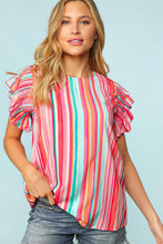 Load image into Gallery viewer, Stripe Abstract Print Stitching Ruffle Sleeve Blouse