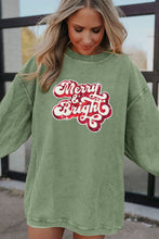 Load image into Gallery viewer, Grass Green Merry & Bright Sequin Ribbed Crew Neck Sweatshirt