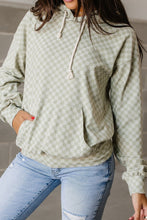 Load image into Gallery viewer, Green Checkered Print Kangaroo Pocket Drawstring Hoodie