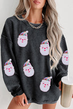 Load image into Gallery viewer, Black Sequined Santa Claus Graphic Corded Sweatshirt
