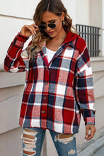 Load image into Gallery viewer, Red Hooded Plaid Button Front Shacket