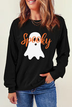 Load image into Gallery viewer, Black Halloween Spooky Ghost Print Crewneck Pullover Sweatshirt