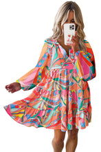 Load image into Gallery viewer, Multicolor Geometric Print Split Neck Ruffle Tiered Mini Dress