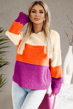 Load image into Gallery viewer, Multicolor Color Block Drop Shoulder Round Neck Knit Sweater