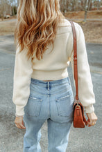 Load image into Gallery viewer, Beige Ribbed Long Sleeve Surplice Crop Sweater