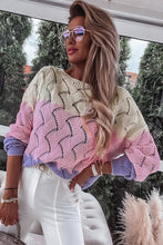 Load image into Gallery viewer, Color Block Hollow Knitted Loose Sweater