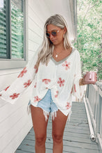 Load image into Gallery viewer, White Floral Print Lightweight Knit Hooded Sweater