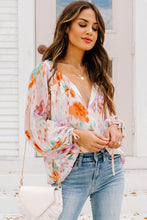 Load image into Gallery viewer, Multicolor Abstract Print Split Neck Puff Sleeve Blouse