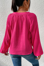 Load image into Gallery viewer, Rose Crinkle Split Neck Puff Sleeve Blouse