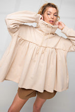 Load image into Gallery viewer, Beige Frill Exposed Seam Cowl Neck Oversized Sweatshirt