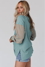 Load image into Gallery viewer, Green Colorblock Striped Bishop Sleeve Top