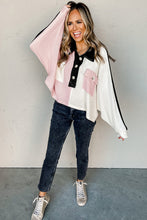 Load image into Gallery viewer, Multicolor Colorblock Flap Pockets Henley Collared Top