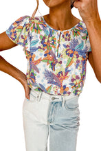 Load image into Gallery viewer, Floral Buttoned Round Neck Ruffled Sleeve Blouse