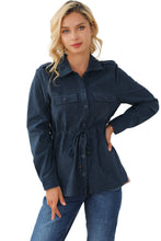 Load image into Gallery viewer, Blue Corduroy Cinched Aztec Back Jacket