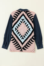 Load image into Gallery viewer, Blue Corduroy Cinched Aztec Back Jacket