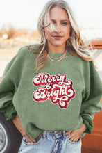 Load image into Gallery viewer, Grass Green Merry & Bright Sequin Ribbed Crew Neck Sweatshirt