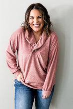 Load image into Gallery viewer, Pink Plus Size Long Sleeve V-Neck Buttoned Top