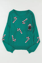 Load image into Gallery viewer, Green Sequined Candy Canes Gingerbread Man Sweater