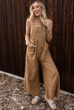 Load image into Gallery viewer, Brown Striped Pleated Wide Leg Pocketed Jumpsuit
