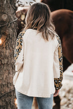 Load image into Gallery viewer, Beige Printed Plus Size Waffle Knit Contrast Leopard Long Sleeve Top